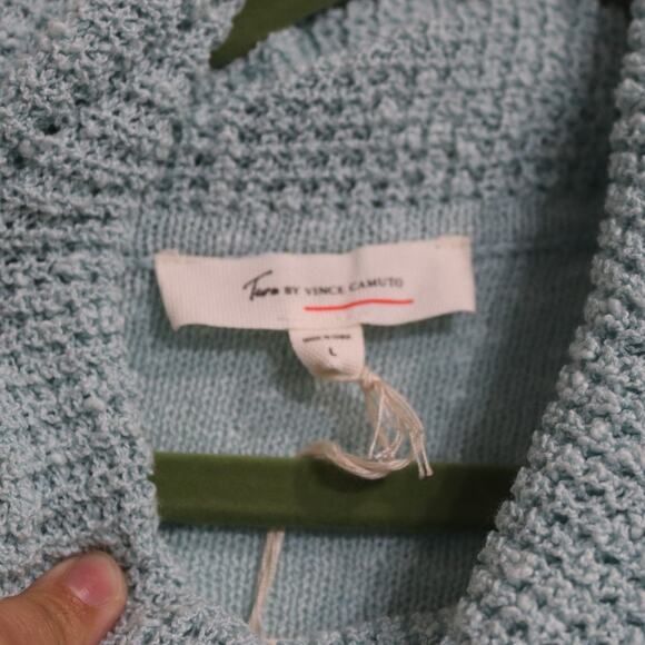 Turo by Vince Camuto Chalk Blue Exposed Seams Cowl Neck Sweater Sz L NWT - Picture 5 of 11